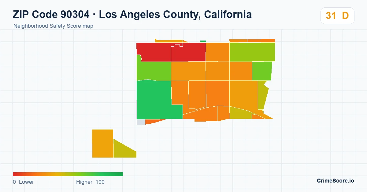 ZIP Code 90304 in Los Angeles County, California neighborhood Safety Score map