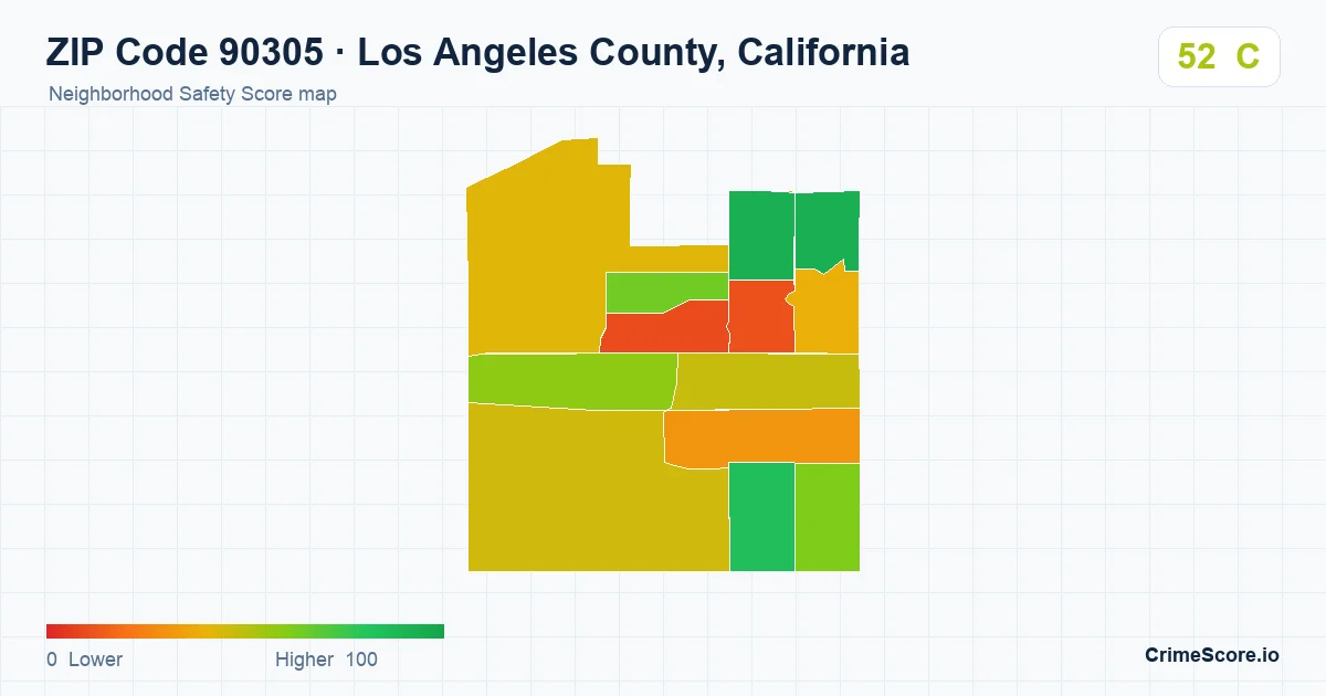 ZIP Code 90305 in Los Angeles County, California neighborhood Safety Score map