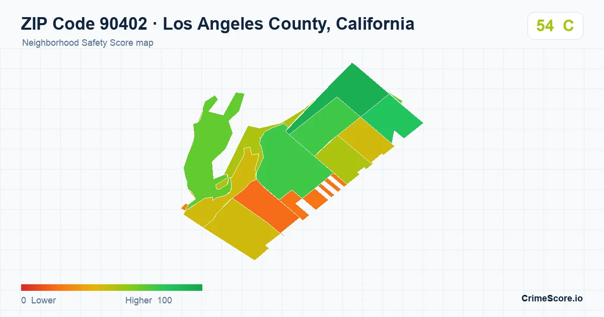 ZIP Code 90402 in Los Angeles County, California neighborhood Safety Score map