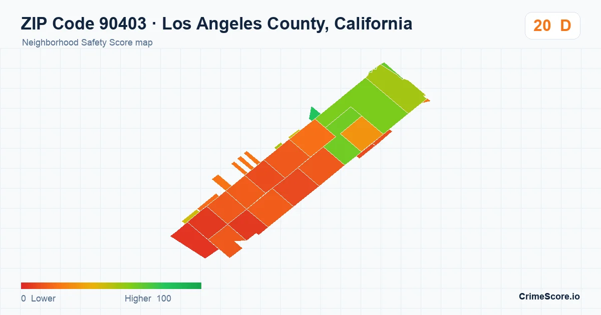 ZIP Code 90403 in Los Angeles County, California neighborhood Safety Score map