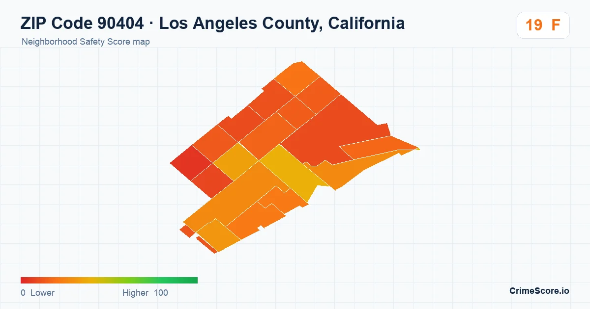 ZIP Code 90404 in Los Angeles County, California neighborhood Safety Score map