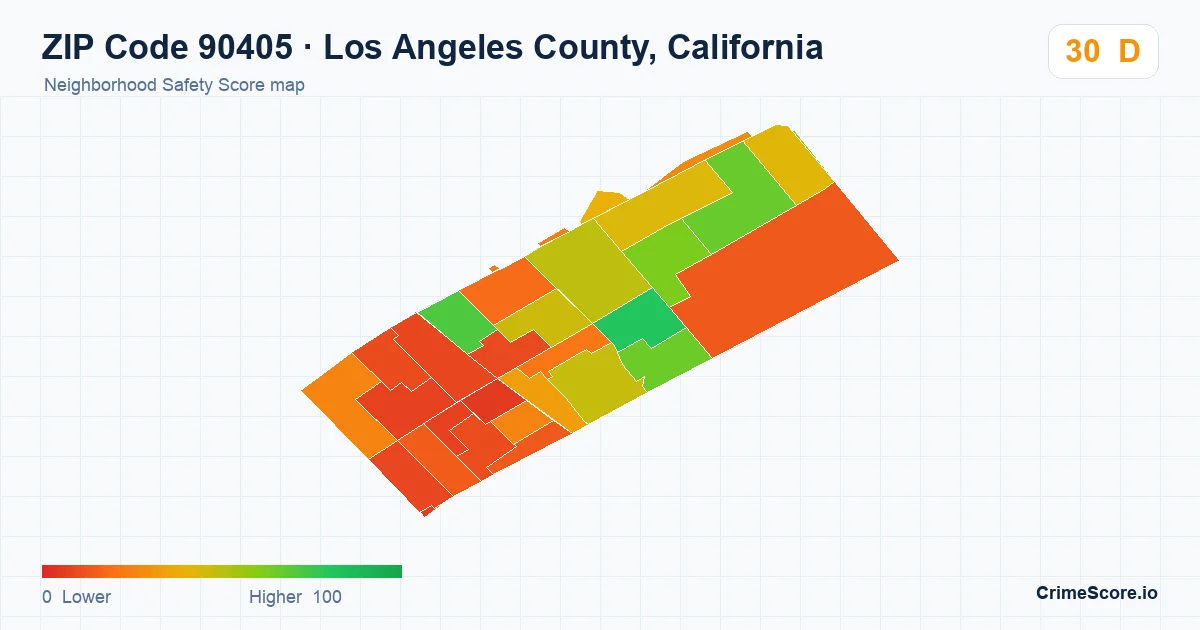 ZIP Code 90405 in Los Angeles County, California neighborhood Safety Score map