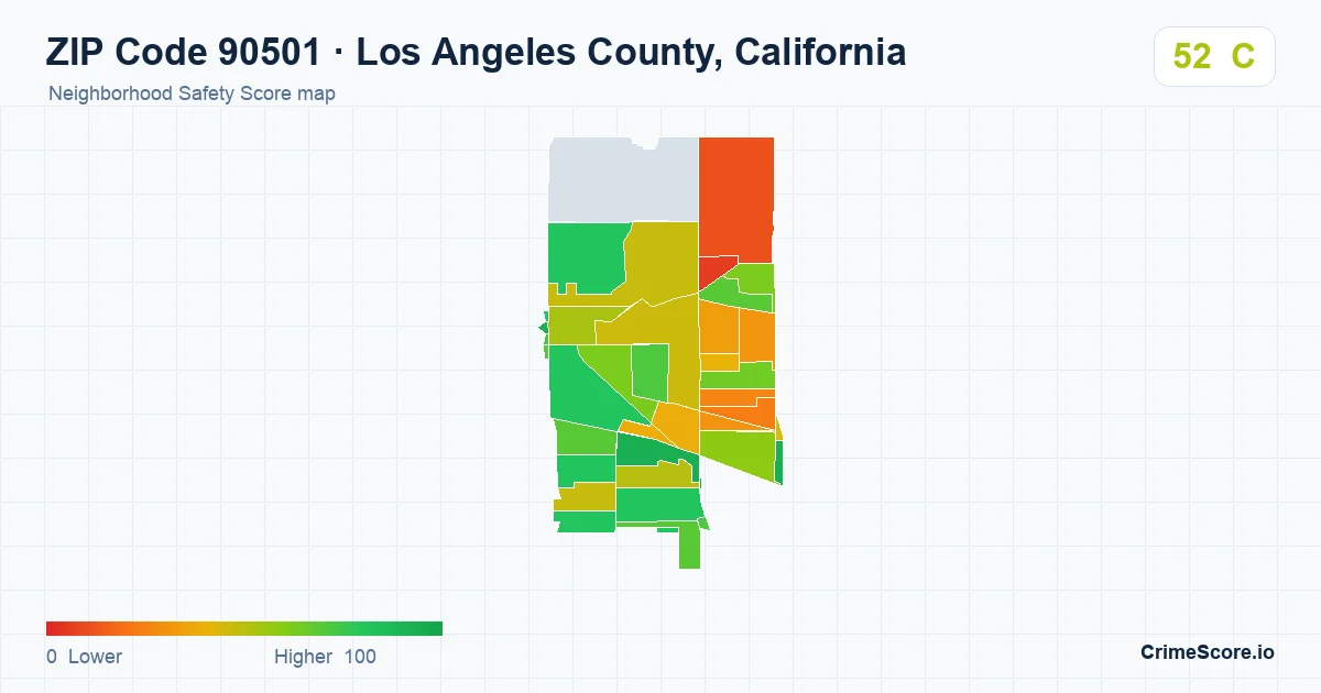 ZIP Code 90501 in Los Angeles County, California neighborhood Safety Score map