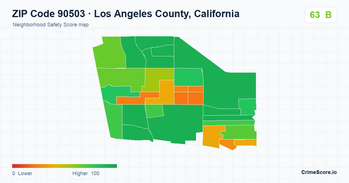 ZIP Code 90503 in Los Angeles County, California neighborhood Safety Score map