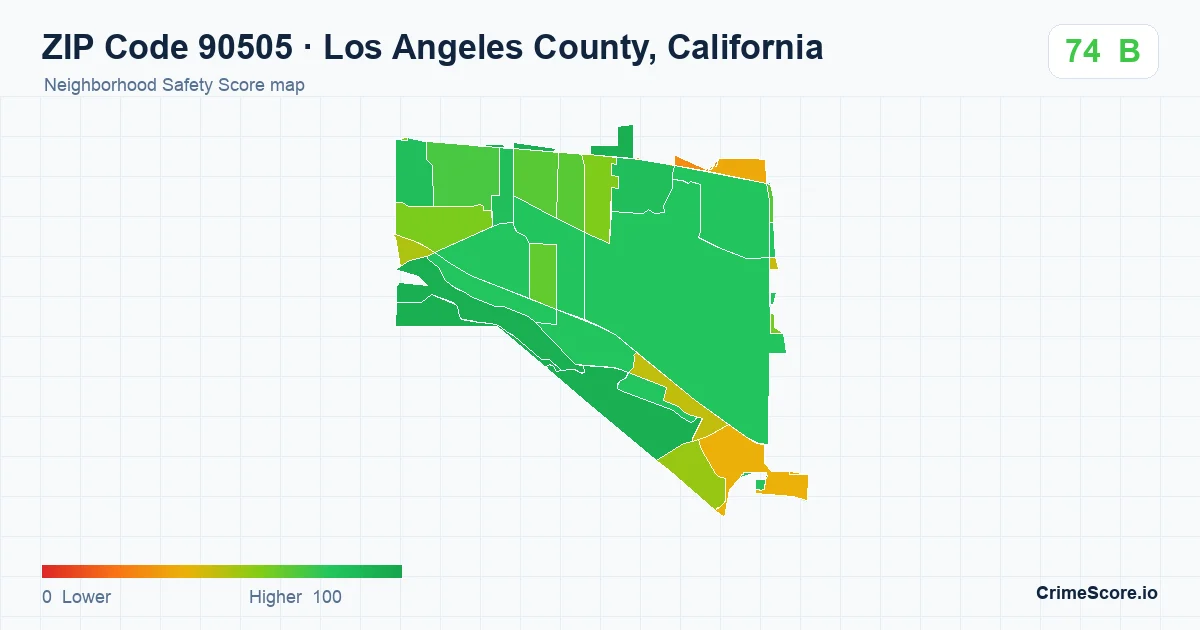 ZIP Code 90505 in Los Angeles County, California neighborhood Safety Score map