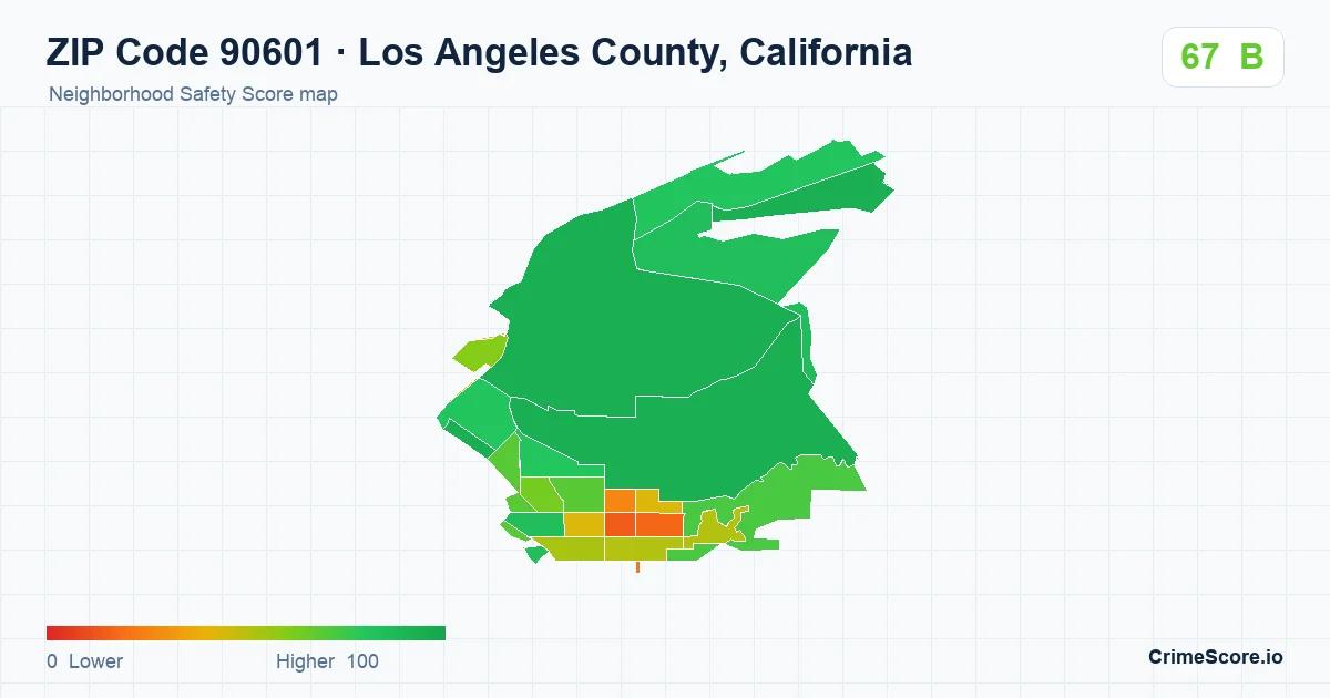 ZIP Code 90601 in Los Angeles County, California neighborhood Safety Score map