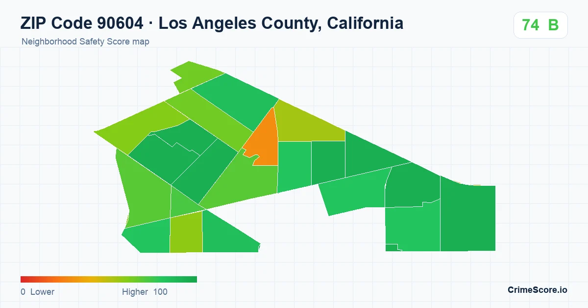 ZIP Code 90604 in Los Angeles County, California neighborhood Safety Score map