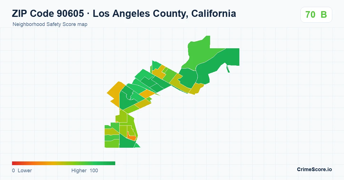 ZIP Code 90605 in Los Angeles County, California neighborhood Safety Score map