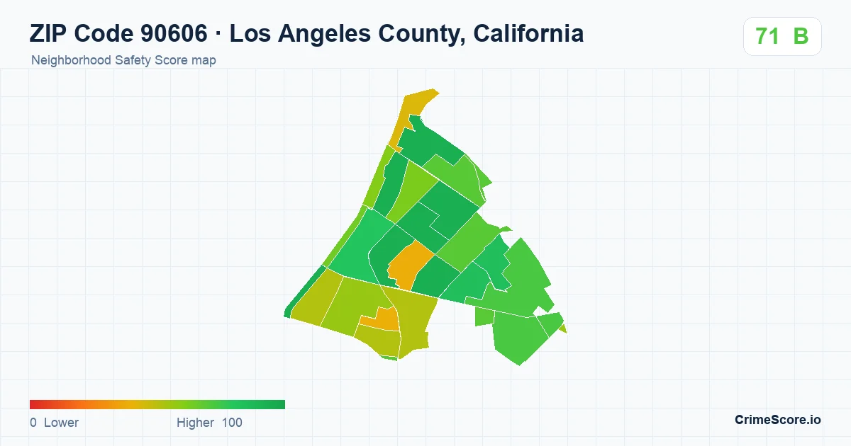 ZIP Code 90606 in Los Angeles County, California neighborhood Safety Score map