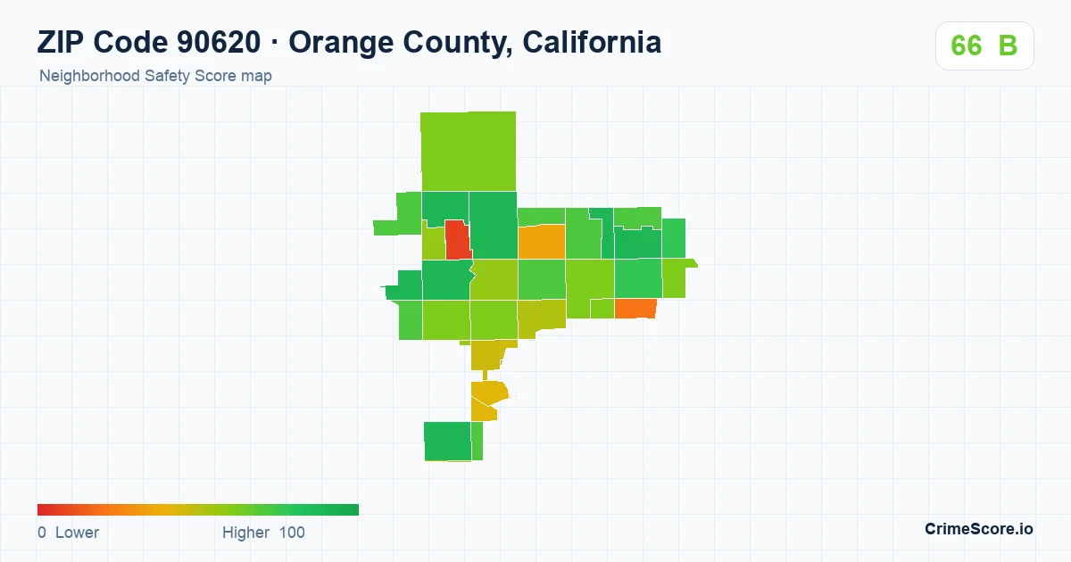 ZIP Code 90620 in Orange County, California neighborhood Safety Score map