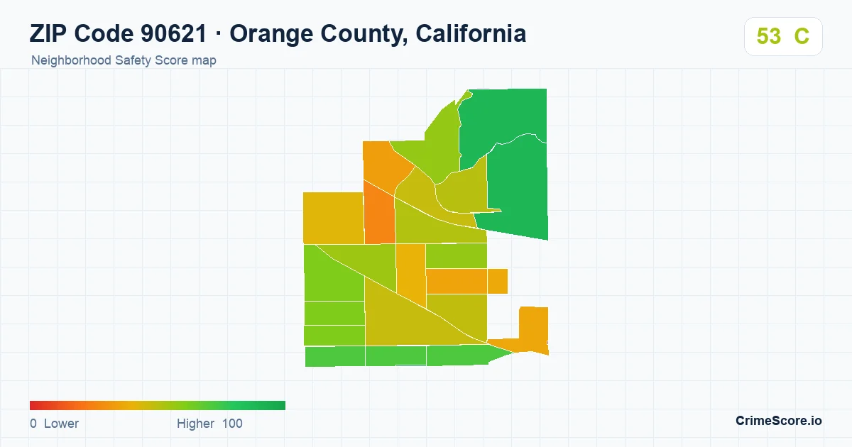 ZIP Code 90621 in Orange County, California neighborhood Safety Score map