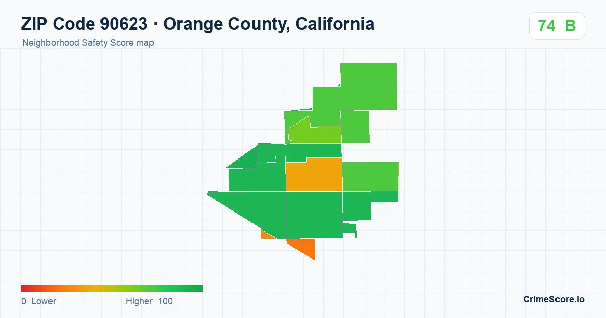 ZIP Code 90623 in Orange County, California neighborhood Safety Score map
