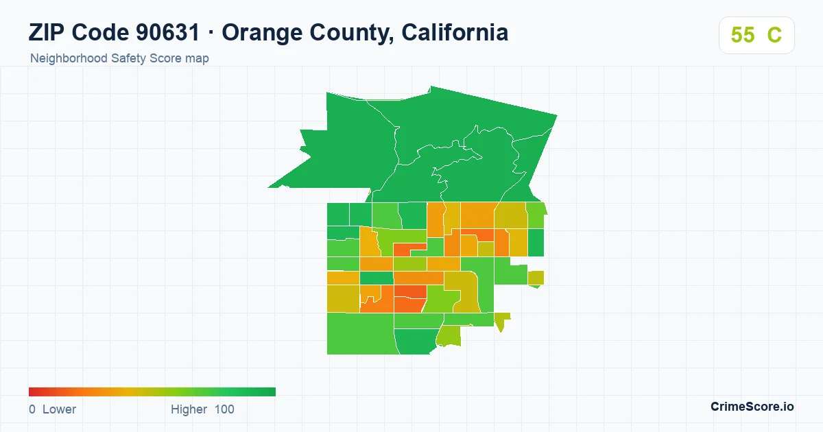 ZIP Code 90631 in Orange County, California neighborhood Safety Score map