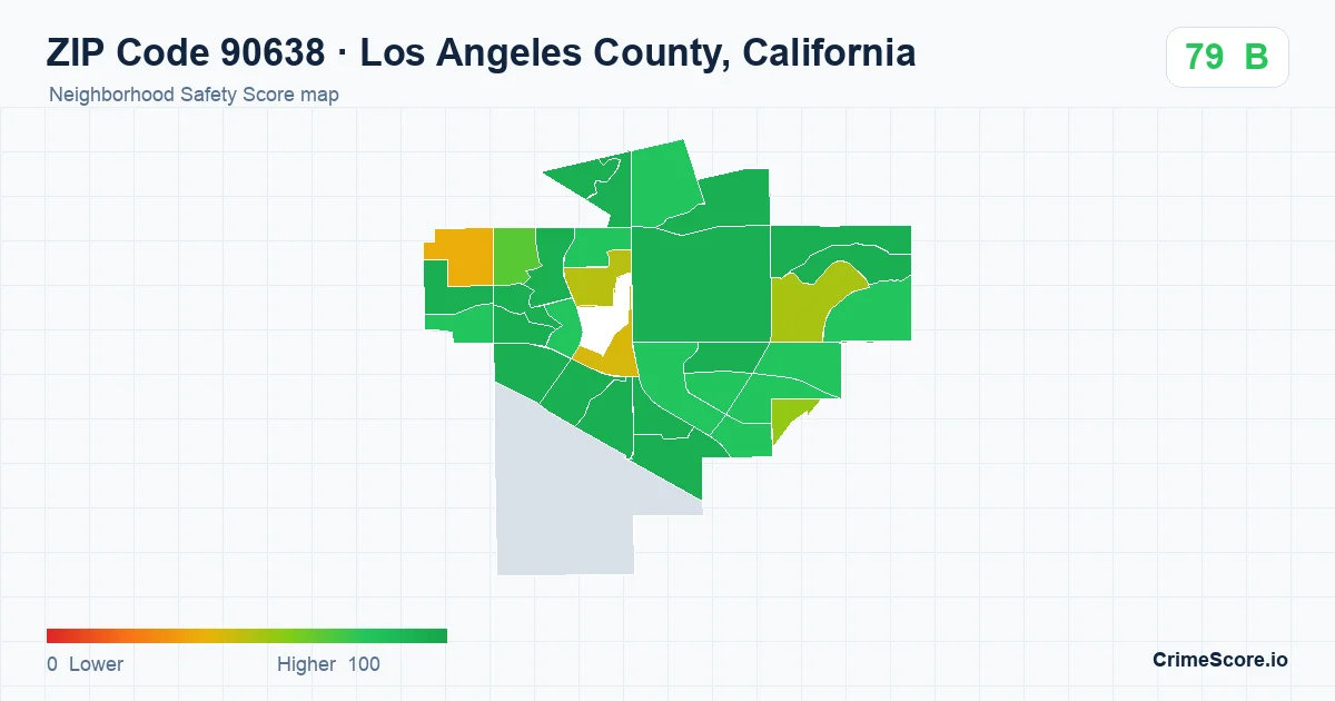 ZIP Code 90638 in Los Angeles County, California neighborhood Safety Score map