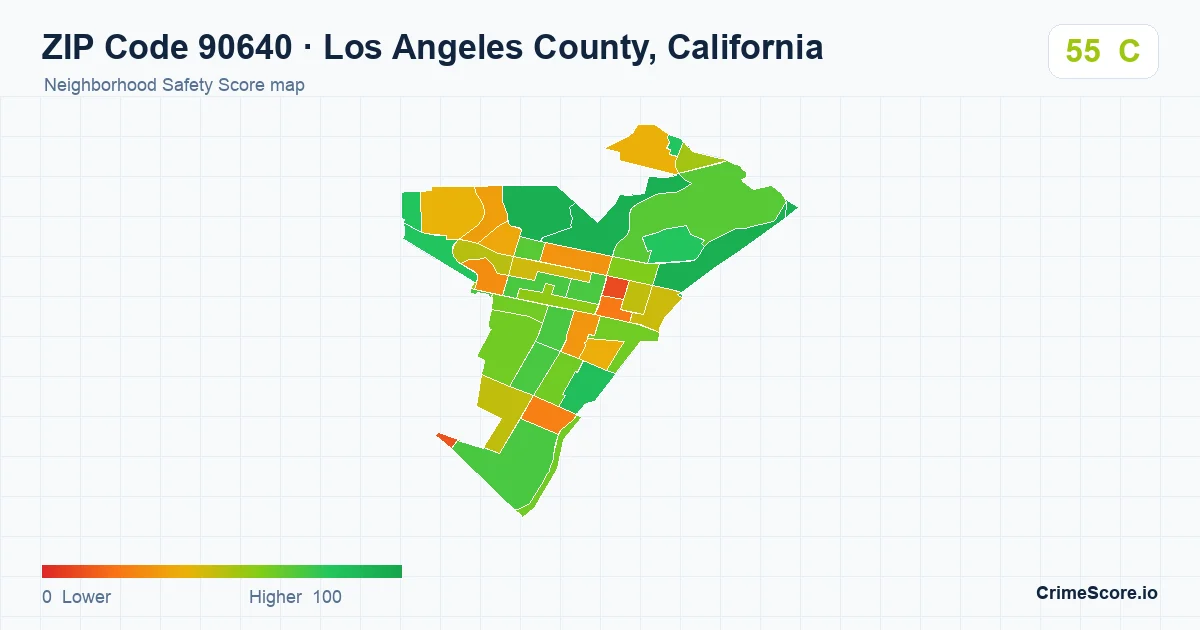 ZIP Code 90640 in Los Angeles County, California neighborhood Safety Score map