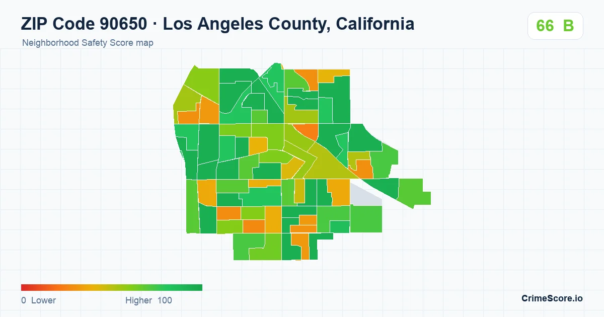 ZIP Code 90650 in Los Angeles County, California neighborhood Safety Score map