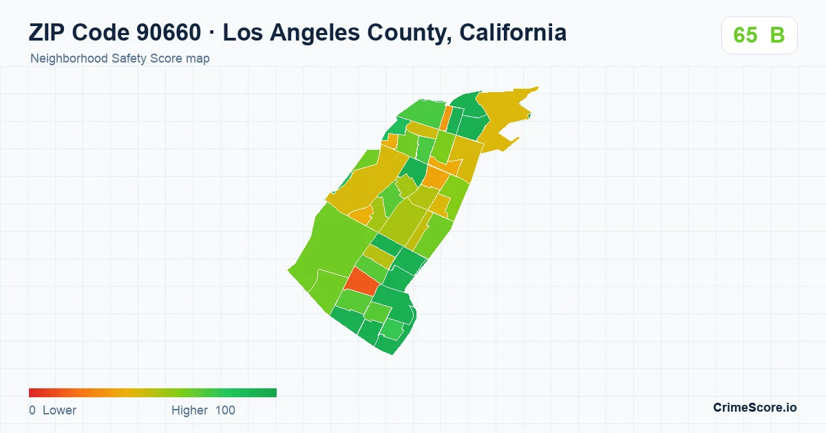 ZIP Code 90660 in Los Angeles County, California neighborhood Safety Score map