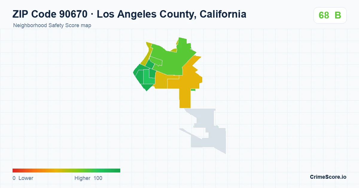 ZIP Code 90670 in Los Angeles County, California neighborhood Safety Score map