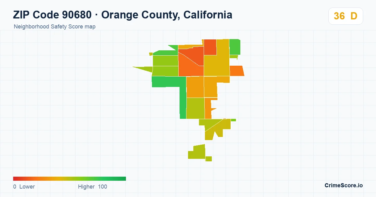 ZIP Code 90680 in Orange County, California neighborhood Safety Score map