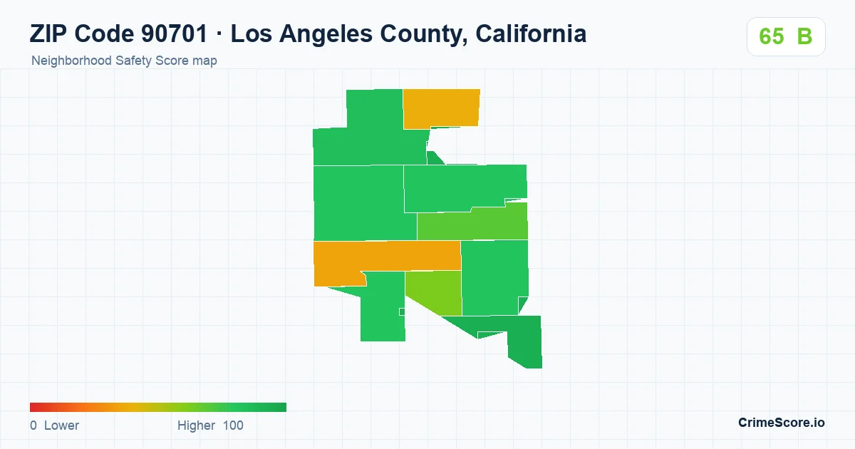 ZIP Code 90701 in Los Angeles County, California neighborhood Safety Score map