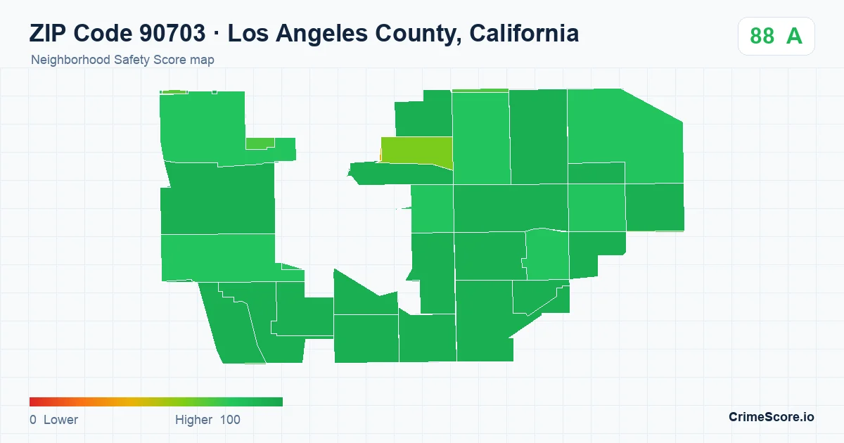 ZIP Code 90703 in Los Angeles County, California neighborhood Safety Score map