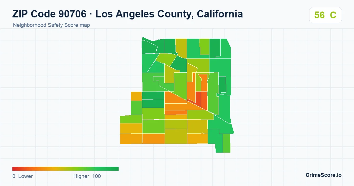 ZIP Code 90706 in Los Angeles County, California neighborhood Safety Score map