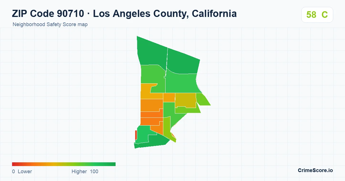 ZIP Code 90710 in Los Angeles County, California neighborhood Safety Score map