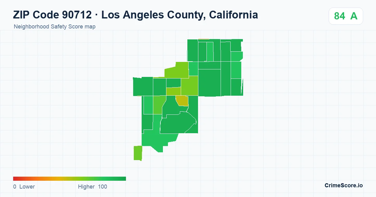 ZIP Code 90712 in Los Angeles County, California neighborhood Safety Score map