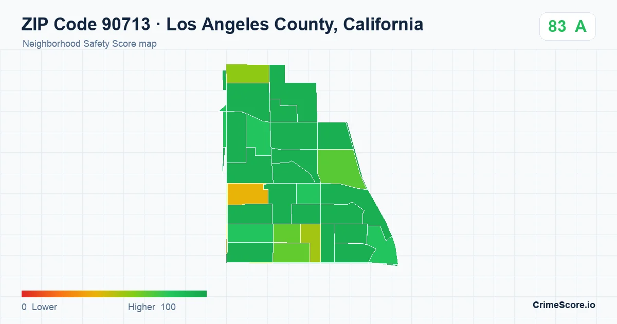 ZIP Code 90713 in Los Angeles County, California neighborhood Safety Score map