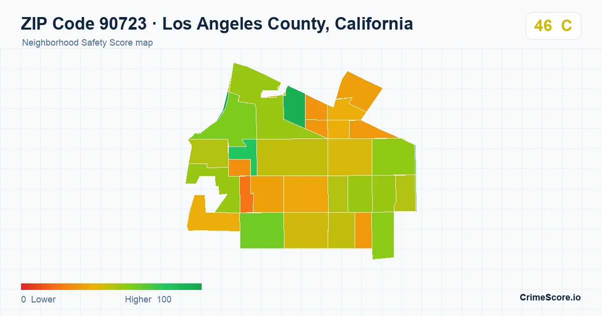 ZIP Code 90723 in Los Angeles County, California neighborhood Safety Score map