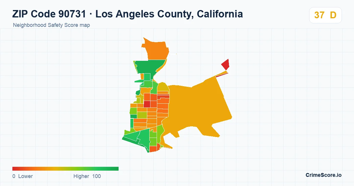 ZIP Code 90731 in Los Angeles County, California neighborhood Safety Score map