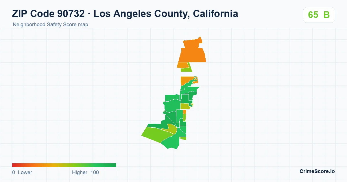 ZIP Code 90732 in Los Angeles County, California neighborhood Safety Score map