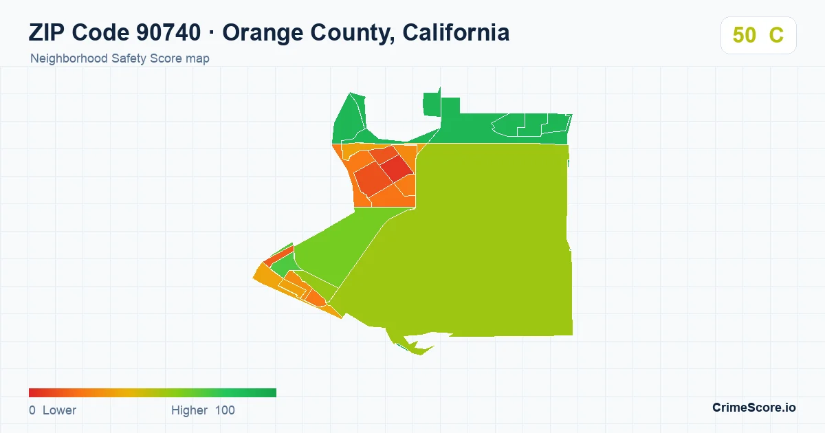ZIP Code 90740 in Orange County, California neighborhood Safety Score map