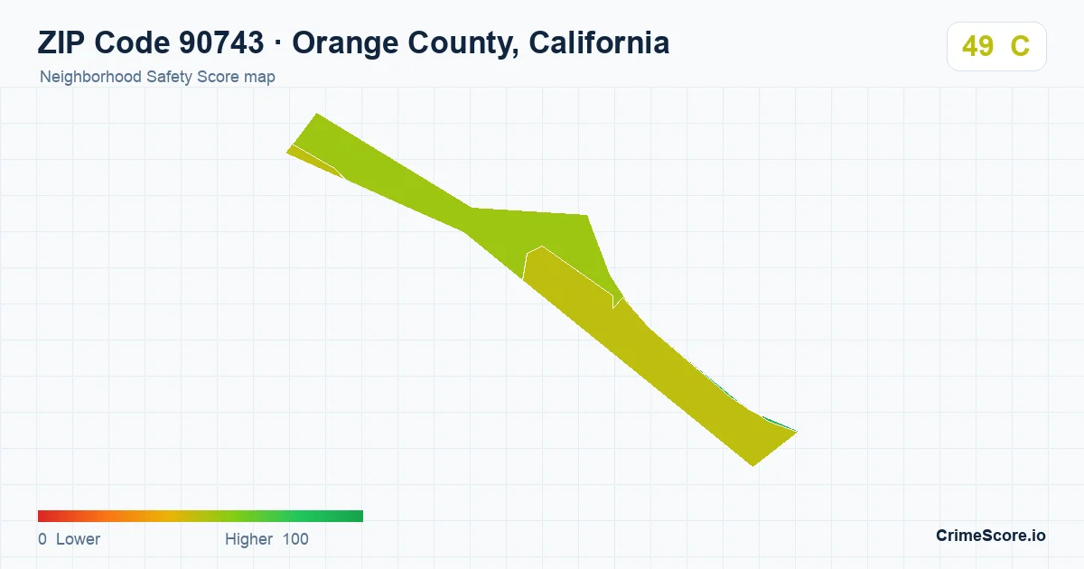 ZIP Code 90743 in Orange County, California neighborhood Safety Score map