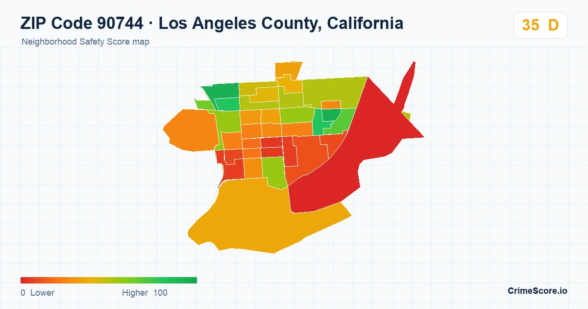 ZIP Code 90744 in Los Angeles County, California neighborhood Safety Score map
