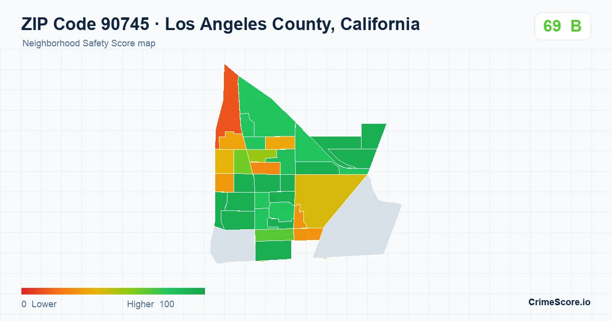 ZIP Code 90745 in Los Angeles County, California neighborhood Safety Score map