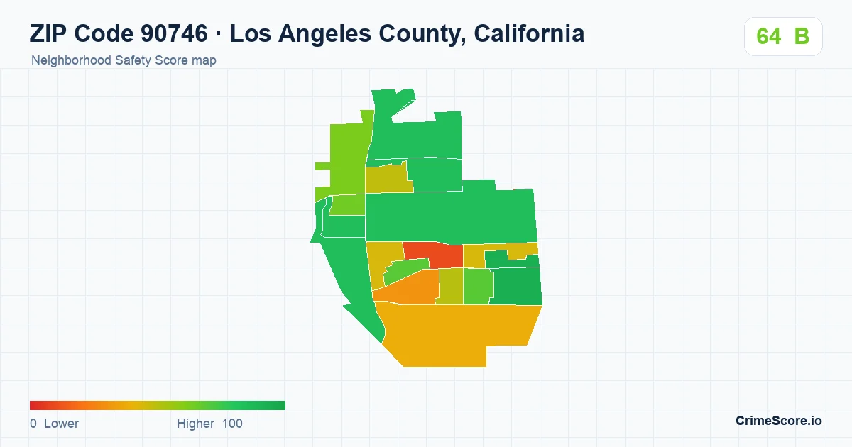 ZIP Code 90746 in Los Angeles County, California neighborhood Safety Score map