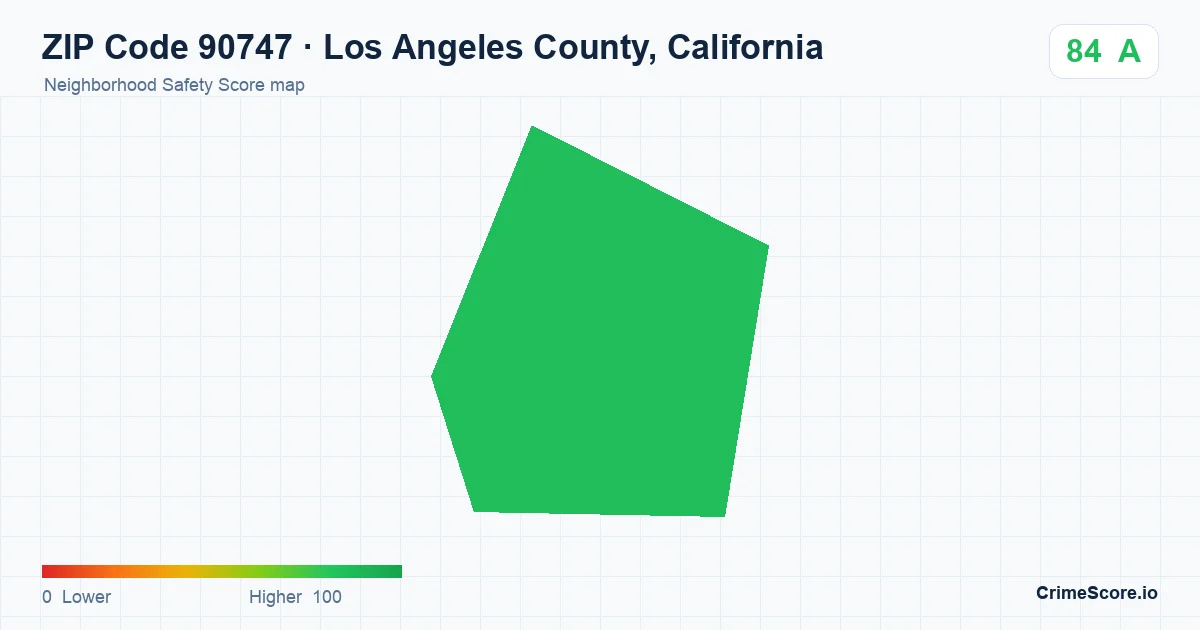 ZIP Code 90747 in Los Angeles County, California neighborhood Safety Score map
