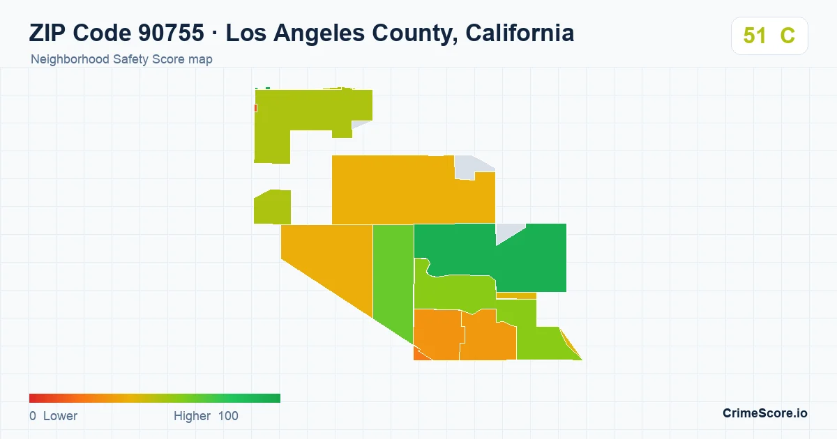 ZIP Code 90755 in Los Angeles County, California neighborhood Safety Score map