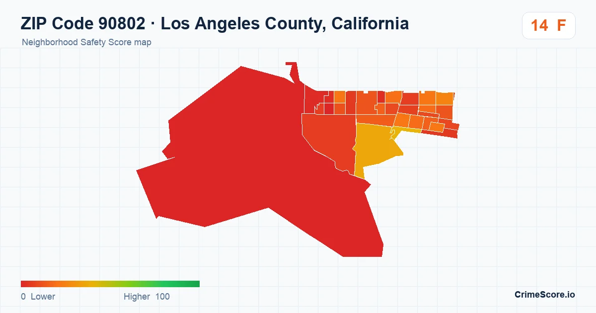 ZIP Code 90802 in Los Angeles County, California neighborhood Safety Score map