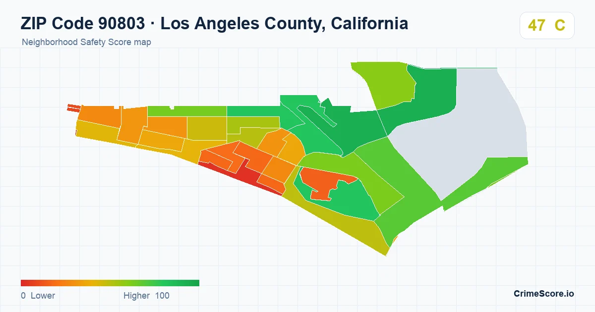 ZIP Code 90803 in Los Angeles County, California neighborhood Safety Score map
