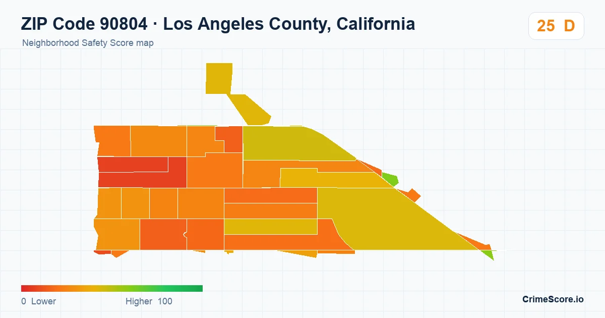 ZIP Code 90804 in Los Angeles County, California neighborhood Safety Score map