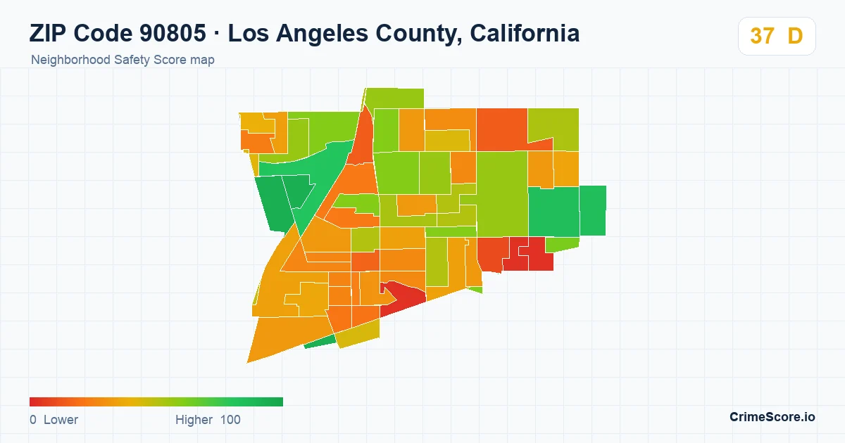 ZIP Code 90805 in Los Angeles County, California neighborhood Safety Score map