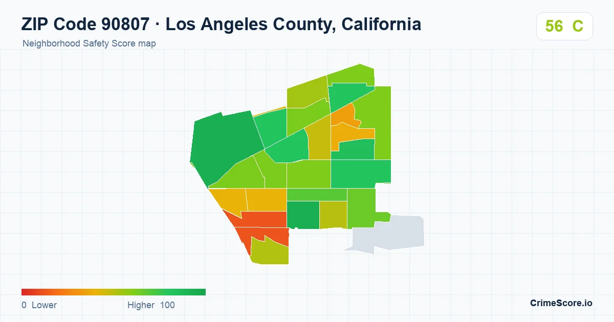 ZIP Code 90807 in Los Angeles County, California neighborhood Safety Score map