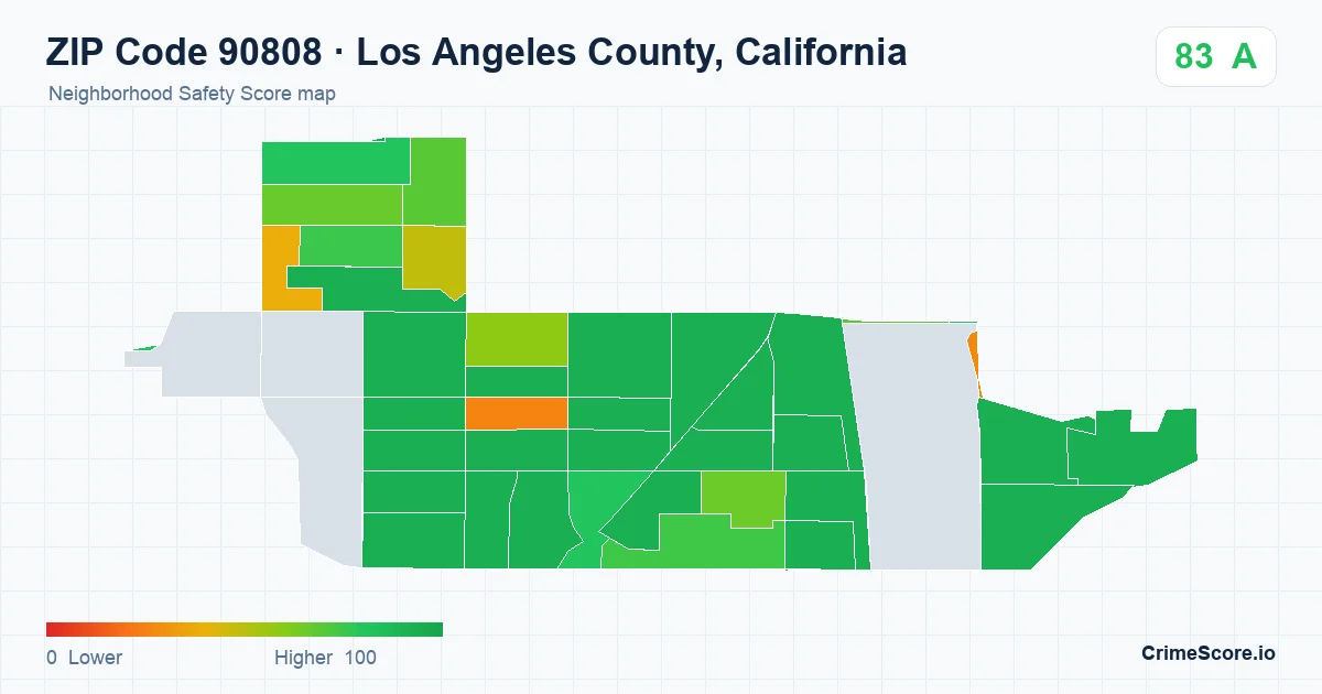 ZIP Code 90808 in Los Angeles County, California neighborhood Safety Score map
