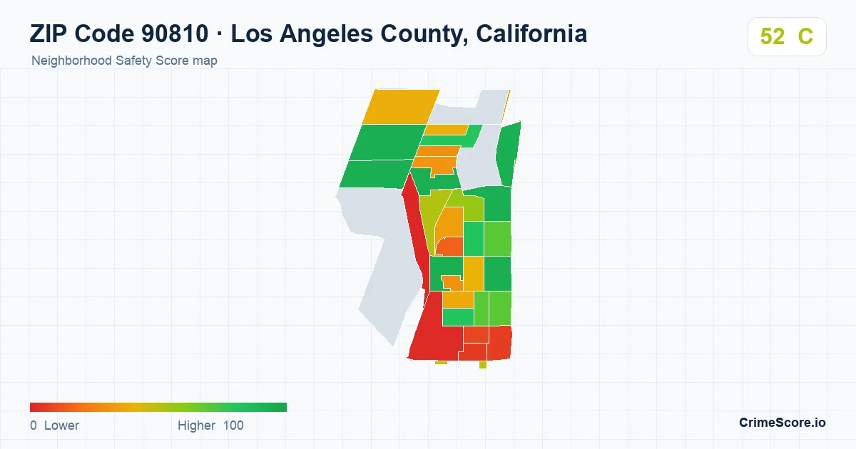 ZIP Code 90810 in Los Angeles County, California neighborhood Safety Score map