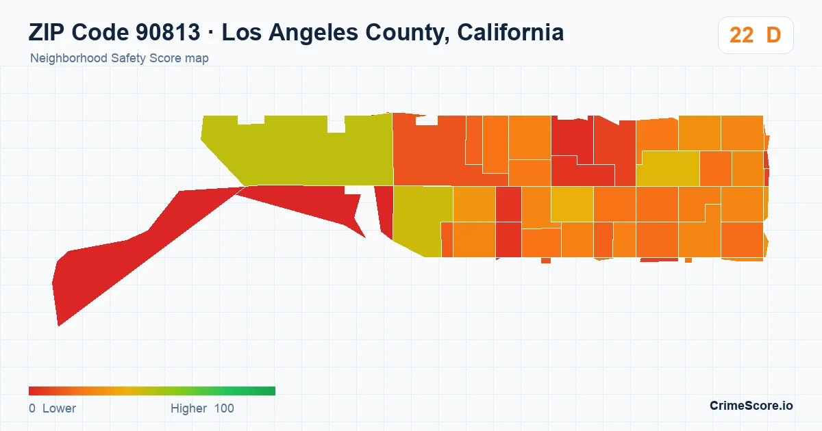 ZIP Code 90813 in Los Angeles County, California neighborhood Safety Score map