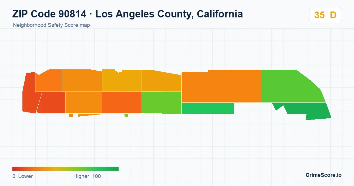 ZIP Code 90814 in Los Angeles County, California neighborhood Safety Score map