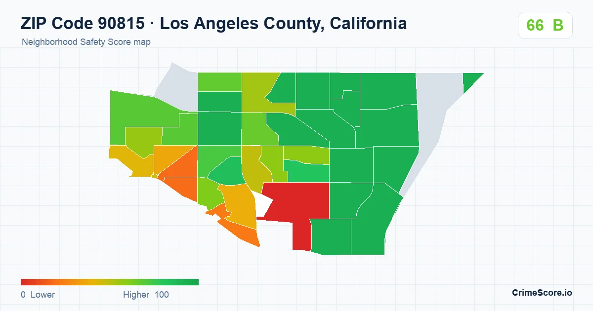 ZIP Code 90815 in Los Angeles County, California neighborhood Safety Score map
