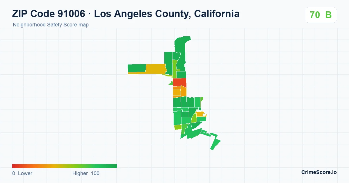 ZIP Code 91006 in Los Angeles County, California neighborhood Safety Score map